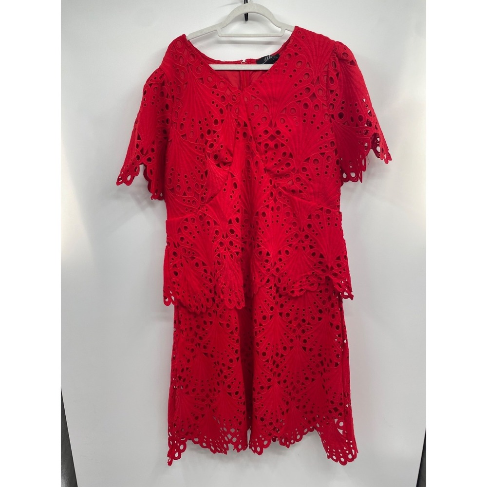 Midnight Velvet Mini Dress Women's 20W Plus Red Eyelet Embroidered Cocktail NWOT